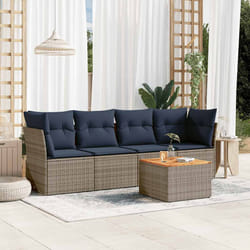 vidaXL Set Divani da Giardino 5 pz con Cuscini Grigio in Polyrattan