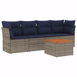 vidaXL Set Divani da Giardino 5 pz con Cuscini Grigio in Polyrattan - Vista aggiuntiva 2