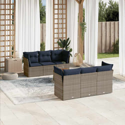 vidaXL Set Divani da Giardino 7 pz con Cuscini Grigio in Polyrattan