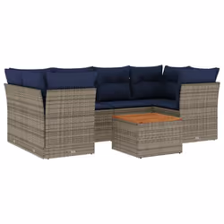 vidaXL Set Divani da Giardino 7 pz con Cuscini Grigio in Polyrattan - Vista aggiuntiva 2