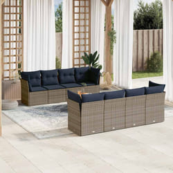 vidaXL Set Divani da Giardino 9 pz con Cuscini Grigio in Polyrattan