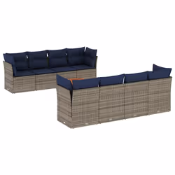 vidaXL Set Divani da Giardino 9 pz con Cuscini Grigio in Polyrattan - Vista aggiuntiva 2