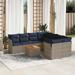 vidaXL Set Divani da Giardino 9 pz con Cuscini Grigio in Polyrattan