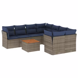 vidaXL Set Divani da Giardino 9 pz con Cuscini Grigio in Polyrattan - Vista aggiuntiva 2
