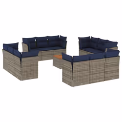 vidaXL Set Divani da Giardino 13 pz con Cuscini Grigio in Polyrattan - Vista aggiuntiva 2