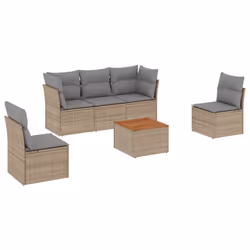 vidaXL Set Divano da Giardino 6 pz con Cuscini Beige Misto Polyrattan - Vista aggiuntiva 2