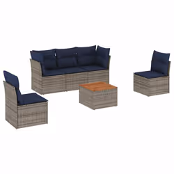 vidaXL Set Divani da Giardino 6 pz con Cuscini Grigio in Polyrattan - Vista aggiuntiva 2