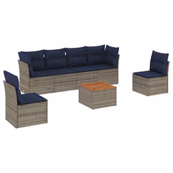 vidaXL Set Divani da Giardino 7 pz con Cuscini Grigio in Polyrattan - Vista aggiuntiva 2