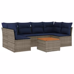 vidaXL Set Divani da Giardino 7 pz con Cuscini Grigio in Polyrattan - Vista aggiuntiva 2
