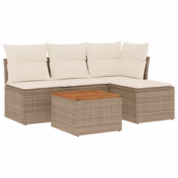 vidaXL Set Divano da Giardino 5 pz con Cuscini Beige in Polyrattan - Vista aggiuntiva 2