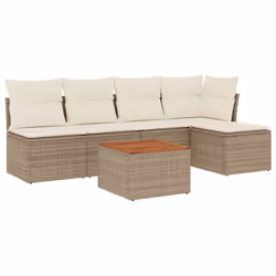 vidaXL Set Divano da Giardino 6 pz con Cuscini Beige in Polyrattan - Vista aggiuntiva 2