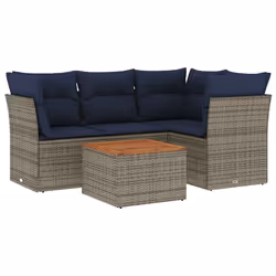 vidaXL Set Divani da Giardino 5 pz con Cuscini Grigio in Polyrattan - Vista aggiuntiva 2