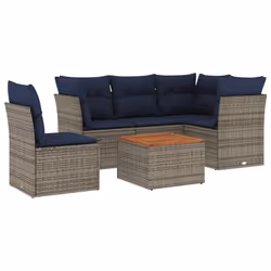 vidaXL Set Divani da Giardino 6 pz con Cuscini Grigio in Polyrattan - Vista aggiuntiva 2