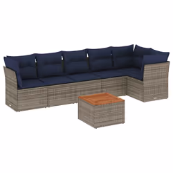 vidaXL Set Divani da Giardino 7 pz con Cuscini Grigio in Polyrattan - Vista aggiuntiva 2