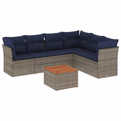 vidaXL Set Divani da Giardino 7 pz con Cuscini Grigio in Polyrattan - Vista aggiuntiva 2