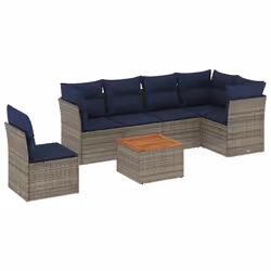 vidaXL Set Divani da Giardino 7 pz con Cuscini Grigio in Polyrattan - Vista aggiuntiva 2
