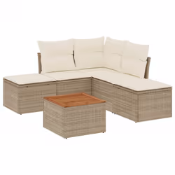 vidaXL Set Divano da Giardino 6 pz con Cuscini Beige in Polyrattan - Vista aggiuntiva 2