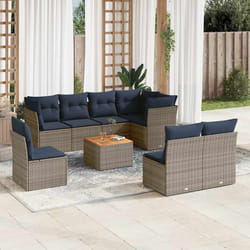 vidaXL Set Divani da Giardino 9 pz con Cuscini Grigio in Polyrattan