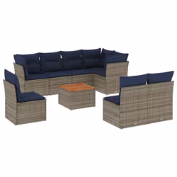 vidaXL Set Divani da Giardino 9 pz con Cuscini Grigio in Polyrattan - Vista aggiuntiva 2