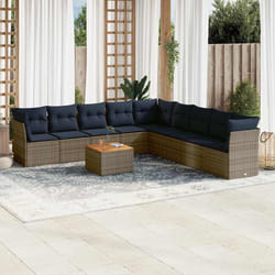 vidaXL Set Divani da Giardino 10 pz con Cuscini Grigio in Polyrattan