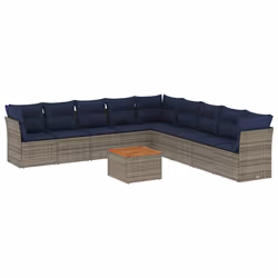 vidaXL Set Divani da Giardino 10 pz con Cuscini Grigio in Polyrattan - Vista aggiuntiva 2
