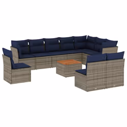 vidaXL Set Divani da Giardino 11 pz con Cuscini in Polyrattan Grigio - Vista aggiuntiva 2