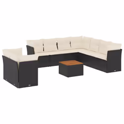 vidaXL Set Divani da Giardino 11 pz con Cuscini in Polyrattan Nero - Vista aggiuntiva 2
