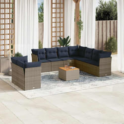 vidaXL Set Divani da Giardino 10 pz con Cuscini in Polyrattan Grigio