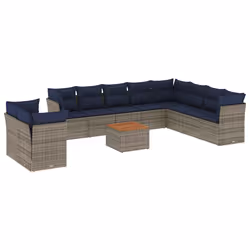 vidaXL Set Divani da Giardino 11 pz con Cuscini in Polyrattan Grigio - Vista aggiuntiva 2