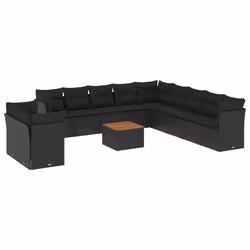vidaXL Set Divani da Giardino 12 pz con Cuscini Nero in Polyrattan - Vista aggiuntiva 2