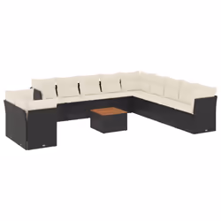 vidaXL Set Divani da Giardino 12 pz con Cuscini Nero in Polyrattan - Vista aggiuntiva 2