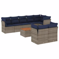 vidaXL Set Divani da Giardino 9 pz con Cuscini Grigio in Polyrattan - Vista aggiuntiva 2