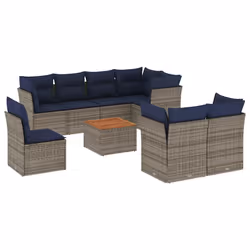 vidaXL Set Divani da Giardino 9 pz con Cuscini Grigio in Polyrattan - Vista aggiuntiva 2