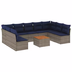vidaXL Set Divani da Giardino 10 pz con Cuscini Grigio in Polyrattan - Vista aggiuntiva 2