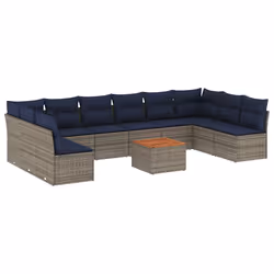 vidaXL Set Divani da Giardino 11 pz con Cuscini in Polyrattan Grigio - Vista aggiuntiva 2