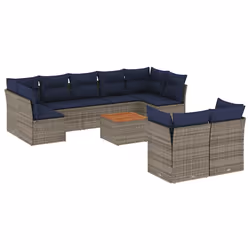 vidaXL Set Divani da Giardino 10 pz con Cuscini Grigio in Polyrattan - Vista aggiuntiva 2