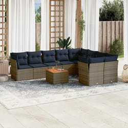 vidaXL Set Divani da Giardino 10 pz con Cuscini Grigio in Polyrattan