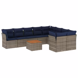 vidaXL Set Divani da Giardino 10 pz con Cuscini Grigio in Polyrattan - Vista aggiuntiva 2