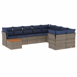 vidaXL Set Divani da Giardino 10 pz con Cuscini Grigio in Polyrattan - Vista aggiuntiva 2