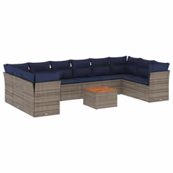 vidaXL Set Divani da Giardino 11 pz con Cuscini in Polyrattan Grigio - Vista aggiuntiva 2