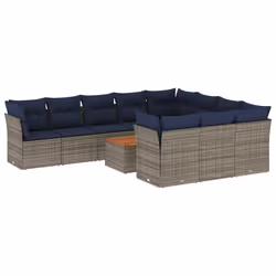 vidaXL Set Divani da Giardino 11 pz con Cuscini in Polyrattan Grigio - Vista aggiuntiva 2