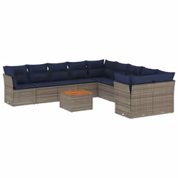 vidaXL Set Divani da Giardino 11 pz con Cuscini in Polyrattan Grigio - Vista aggiuntiva 2