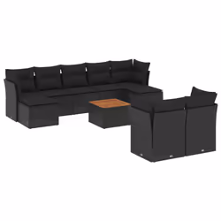 vidaXL Set Divani da Giardino 10pz con Cuscini in Polyrattan Nero - Vista aggiuntiva 2