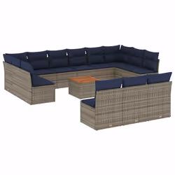 vidaXL Set Divani da Giardino 14pz con Cuscini in Polyrattan Grigio - Vista aggiuntiva 2