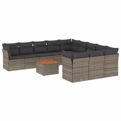 vidaXL Set Divani da Giardino 12 pz con Cuscini Grigio in Polyrattan - Vista aggiuntiva 2