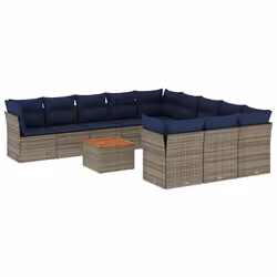 vidaXL Set Divani da Giardino 12 pz con Cuscini Grigio in Polyrattan - Vista aggiuntiva 2