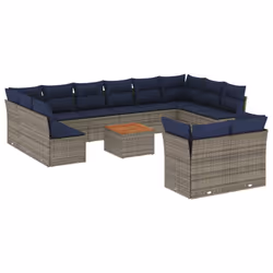 vidaXL Set Divani da Giardino 13 pz con Cuscini Grigio in Polyrattan - Vista aggiuntiva 2
