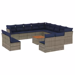 vidaXL Set Divani da Giardino 14pz con Cuscini in Polyrattan Grigio - Vista aggiuntiva 2