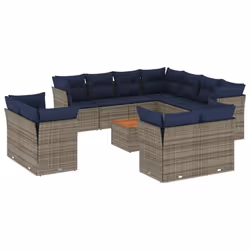 vidaXL Set Divani da Giardino 12 pz con Cuscini Grigio in Polyrattan - Vista aggiuntiva 2