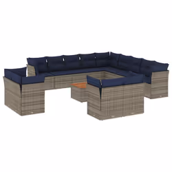 vidaXL Set Divani da Giardino 14pz con Cuscini in Polyrattan Grigio - Vista aggiuntiva 2